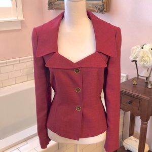 Alex Marie Elegant pink poly tweed three button short waisted jacket size 10